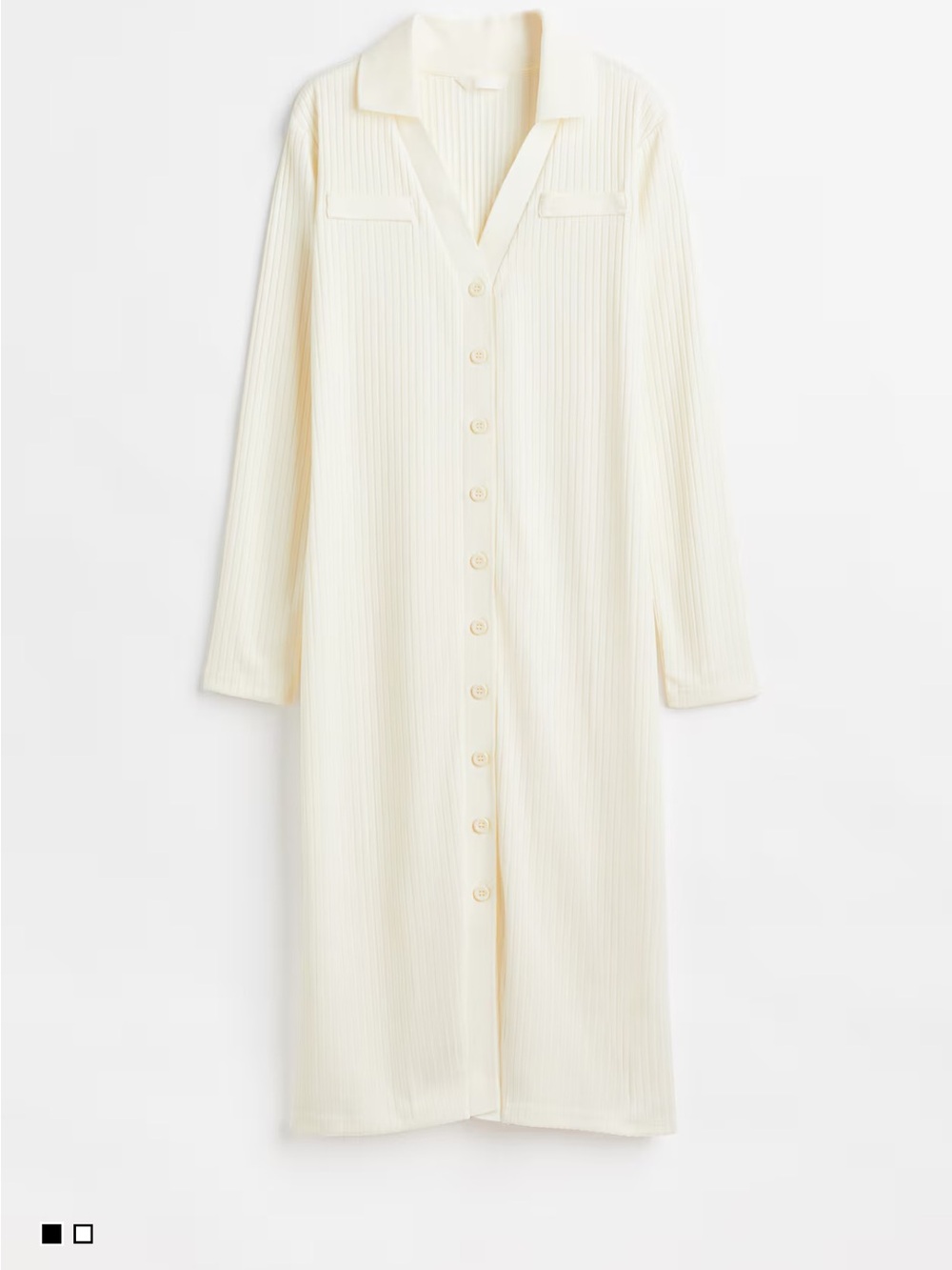 H&M Cream Ribbed Button-Front Midi Dress